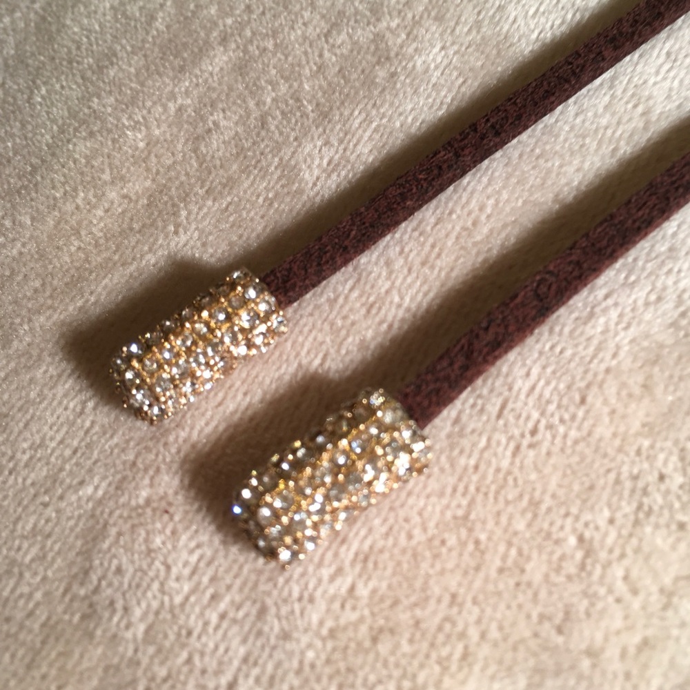 NEW LARIAT LEATHER and CUBIC ZIRCONIA CRYSTAL ENDS NECKLACE - Picture 11 of 13